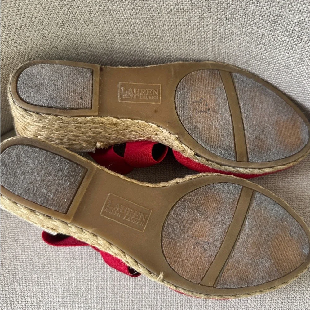 Lauren Ralph Lauren Red Espadrille Wedge Sandals Elastic Straps